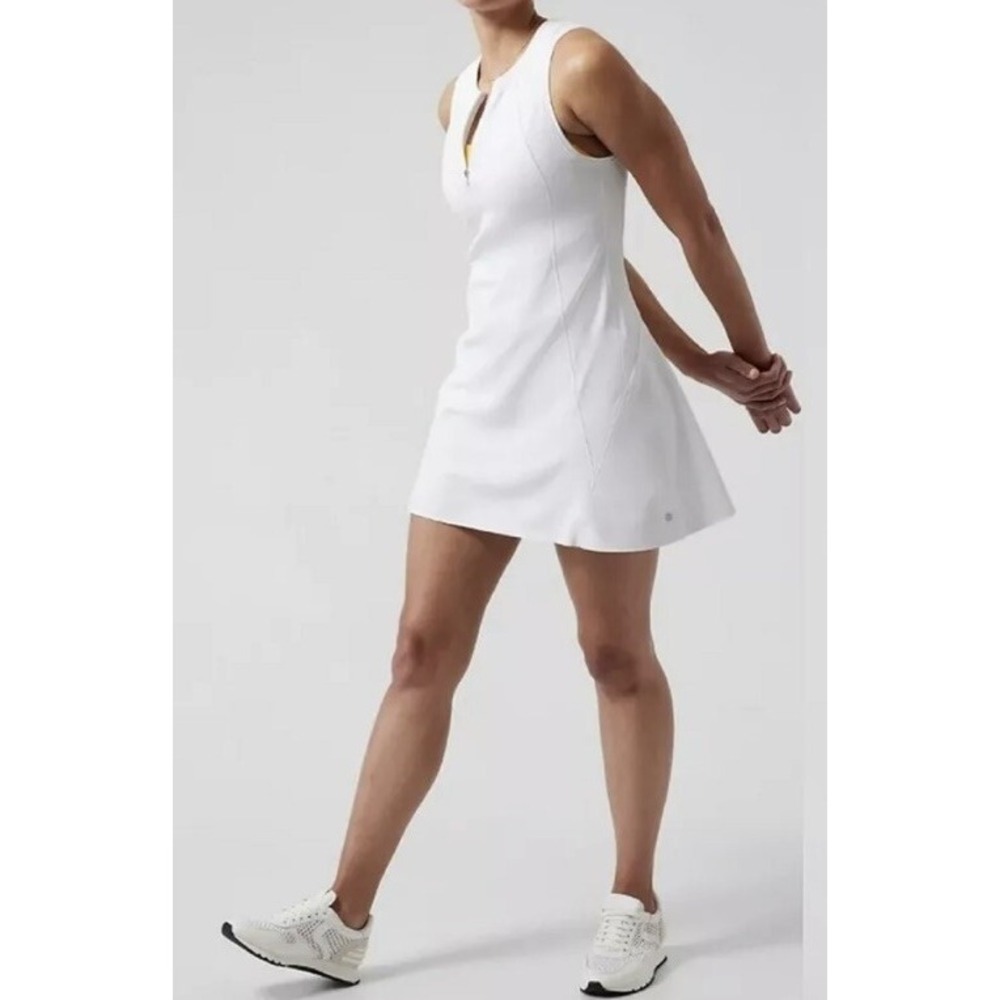 Athleta Tennis Zip Dress Sz XL White Ace Supersonic Workout Golf Athletic NWT
